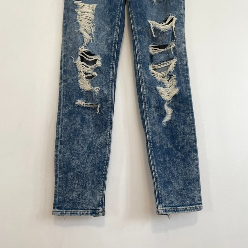 AMERICAN EAGLE AE Stretch Ripped Mom Jean Acid Wash High Waisted Cropped 0 LONG - Picture 5 of 16